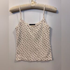 Brandy Melville Floral Baby Tank Top Cream Ribbed Cami One Size